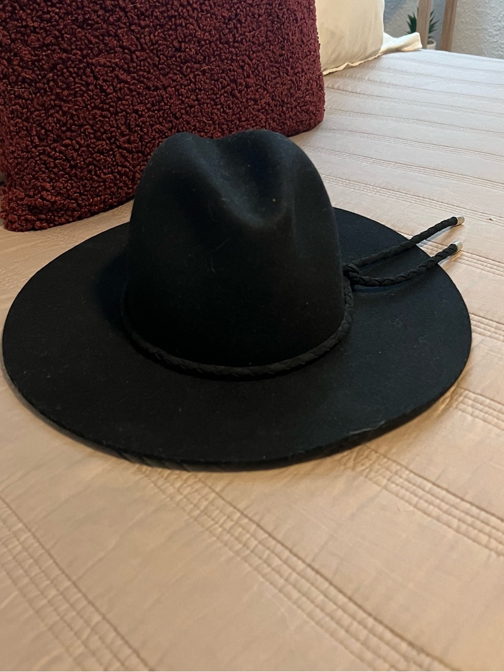 rag & bone Women’s Valencia Black hat braided wool Tassel Fedora western